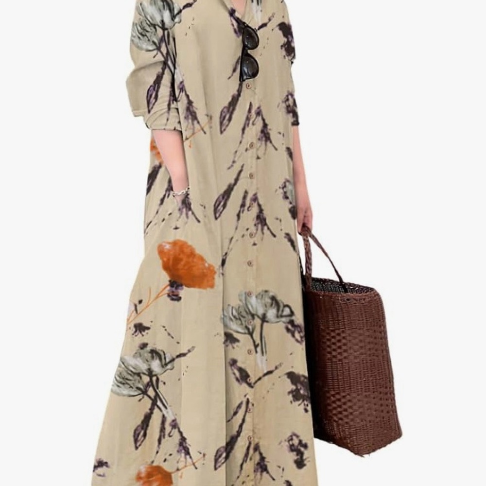 Floral Beige Maxi Dress Small NWT